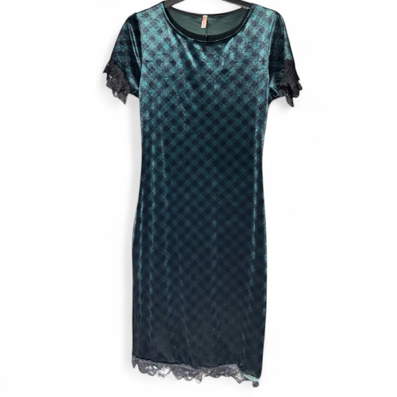 Vintage Velvet Lace Trim Midi Dress - Picture 1 of 3